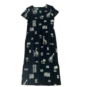 Betsy's Things Women's Black White Short Sleeve safari giraffe  Maxi Dress SZ 6